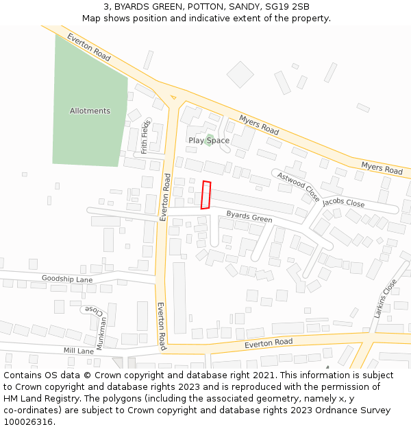 3, BYARDS GREEN, POTTON, SANDY, SG19 2SB: Location map and indicative extent of plot