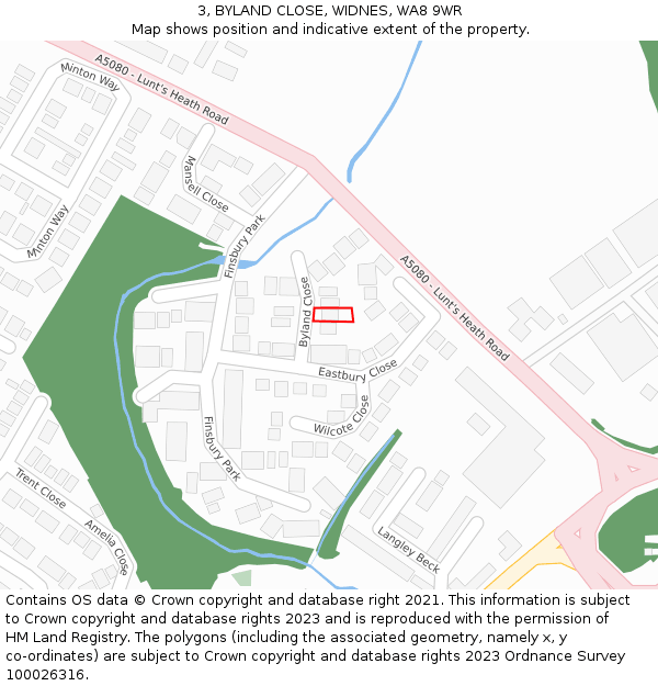 3, BYLAND CLOSE, WIDNES, WA8 9WR: Location map and indicative extent of plot