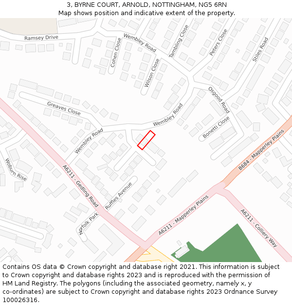 3, BYRNE COURT, ARNOLD, NOTTINGHAM, NG5 6RN: Location map and indicative extent of plot