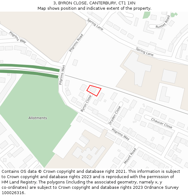 3, BYRON CLOSE, CANTERBURY, CT1 1XN: Location map and indicative extent of plot