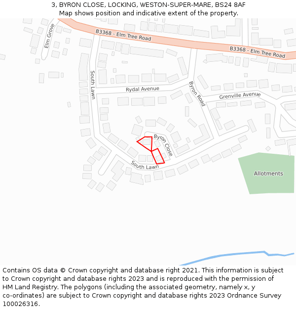 3, BYRON CLOSE, LOCKING, WESTON-SUPER-MARE, BS24 8AF: Location map and indicative extent of plot