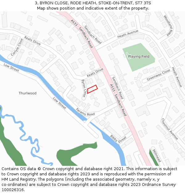 3, BYRON CLOSE, RODE HEATH, STOKE-ON-TRENT, ST7 3TS: Location map and indicative extent of plot