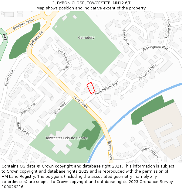 3, BYRON CLOSE, TOWCESTER, NN12 6JT: Location map and indicative extent of plot