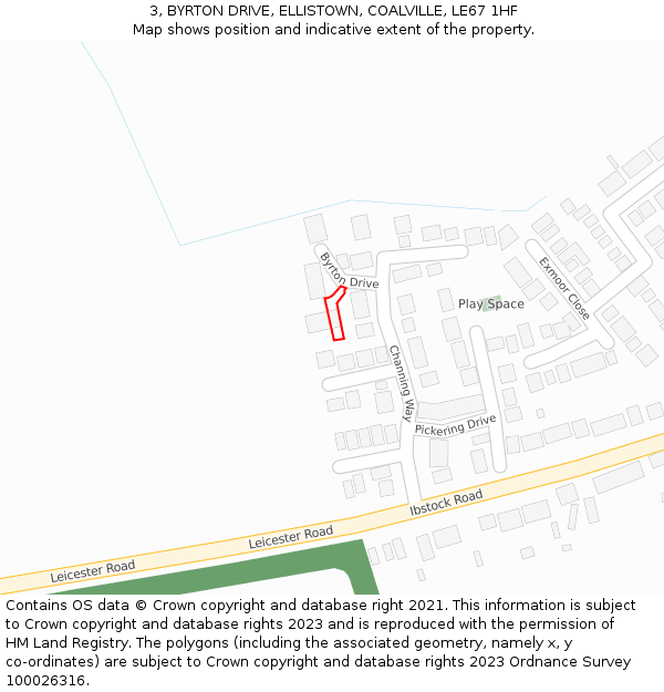 3, BYRTON DRIVE, ELLISTOWN, COALVILLE, LE67 1HF: Location map and indicative extent of plot