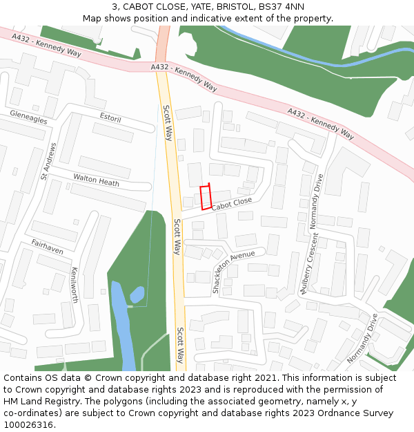 3, CABOT CLOSE, YATE, BRISTOL, BS37 4NN: Location map and indicative extent of plot