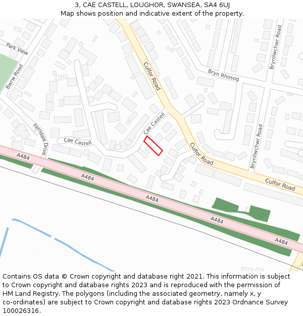 3, CAE CASTELL, LOUGHOR, SWANSEA, SA4 6UJ: Location map and indicative extent of plot