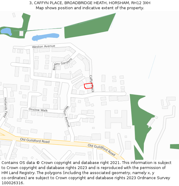 3, CAFFYN PLACE, BROADBRIDGE HEATH, HORSHAM, RH12 3XH: Location map and indicative extent of plot