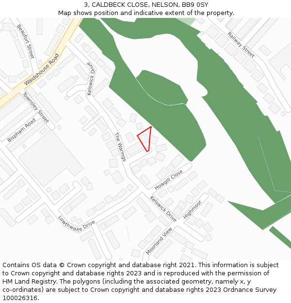 3, CALDBECK CLOSE, NELSON, BB9 0SY: Location map and indicative extent of plot