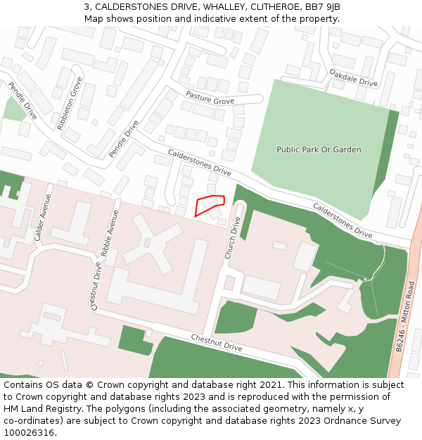 3, CALDERSTONES DRIVE, WHALLEY, CLITHEROE, BB7 9JB: Location map and indicative extent of plot