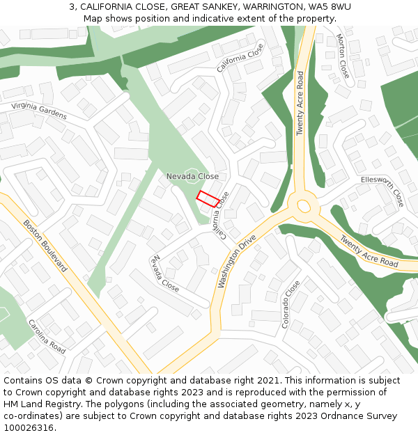 3, CALIFORNIA CLOSE, GREAT SANKEY, WARRINGTON, WA5 8WU: Location map and indicative extent of plot