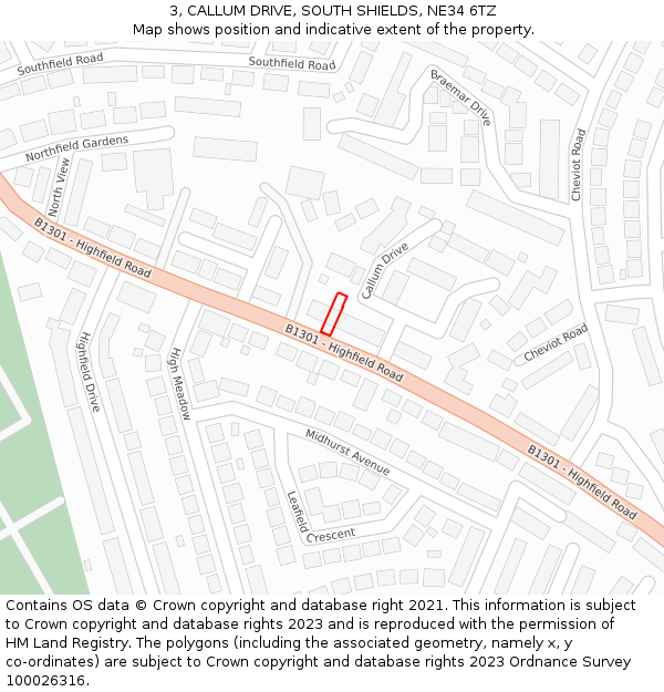 3, CALLUM DRIVE, SOUTH SHIELDS, NE34 6TZ: Location map and indicative extent of plot