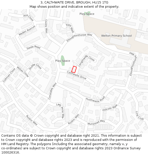 3, CALTHWAITE DRIVE, BROUGH, HU15 1TG: Location map and indicative extent of plot