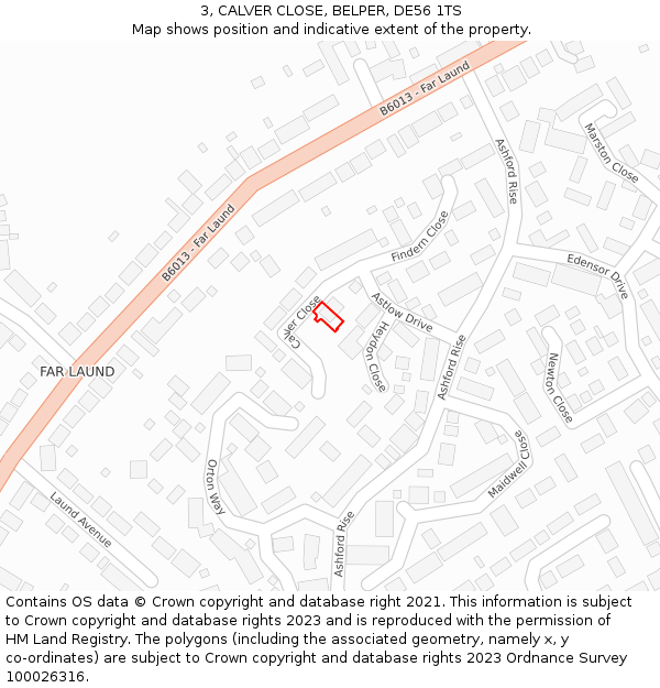 3, CALVER CLOSE, BELPER, DE56 1TS: Location map and indicative extent of plot