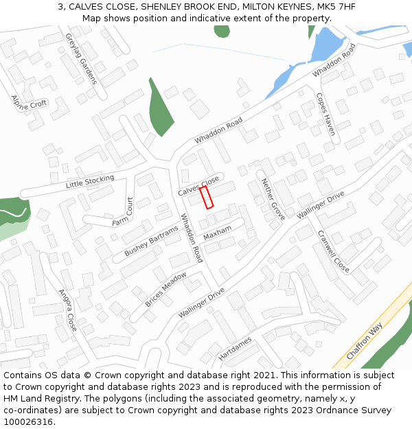 3, CALVES CLOSE, SHENLEY BROOK END, MILTON KEYNES, MK5 7HF: Location map and indicative extent of plot