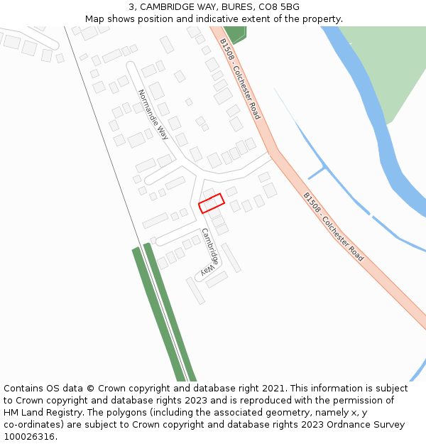 3, CAMBRIDGE WAY, BURES, CO8 5BG: Location map and indicative extent of plot