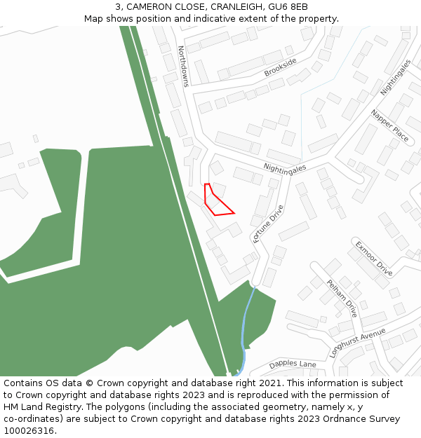 3, CAMERON CLOSE, CRANLEIGH, GU6 8EB: Location map and indicative extent of plot