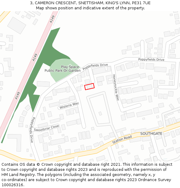 3, CAMERON CRESCENT, SNETTISHAM, KING'S LYNN, PE31 7UE: Location map and indicative extent of plot