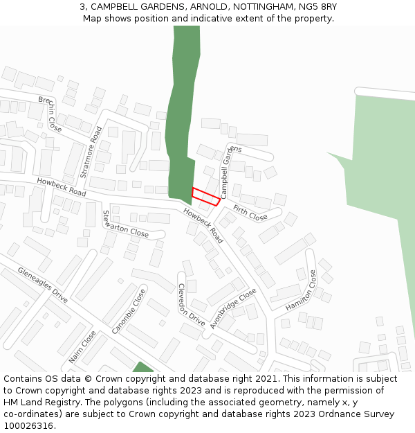 3, CAMPBELL GARDENS, ARNOLD, NOTTINGHAM, NG5 8RY: Location map and indicative extent of plot