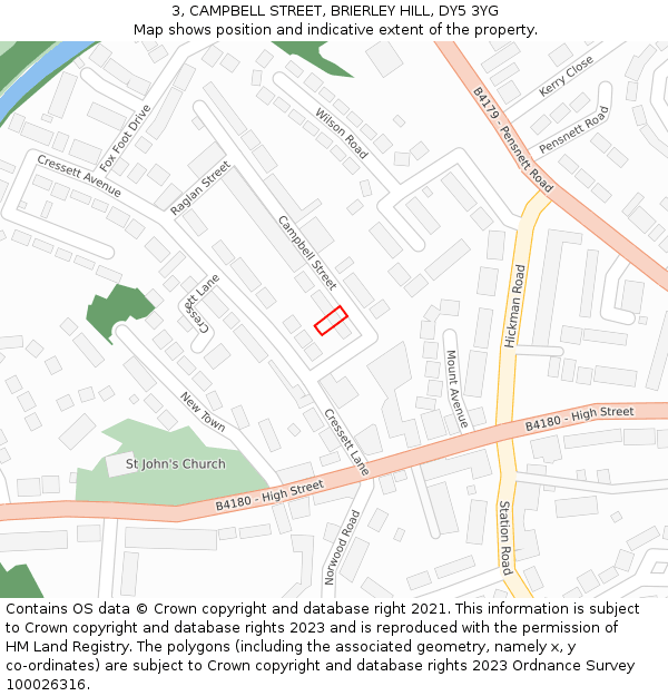 3, CAMPBELL STREET, BRIERLEY HILL, DY5 3YG: Location map and indicative extent of plot