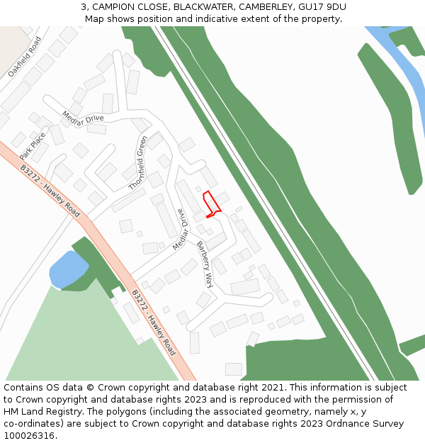 3, CAMPION CLOSE, BLACKWATER, CAMBERLEY, GU17 9DU: Location map and indicative extent of plot