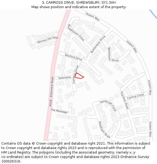 3, CAMROSS DRIVE, SHREWSBURY, SY1 3XH: Location map and indicative extent of plot