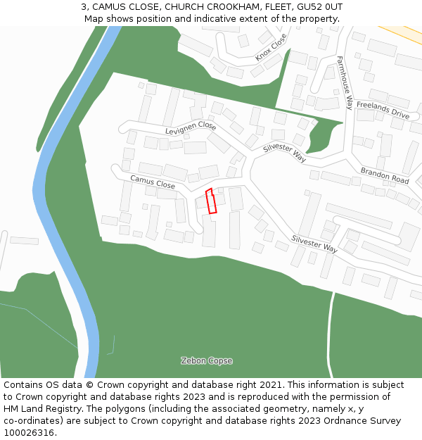 3, CAMUS CLOSE, CHURCH CROOKHAM, FLEET, GU52 0UT: Location map and indicative extent of plot