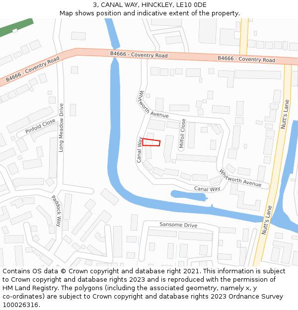 3, CANAL WAY, HINCKLEY, LE10 0DE: Location map and indicative extent of plot