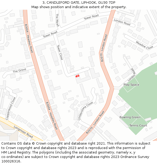 3, CANDLEFORD GATE, LIPHOOK, GU30 7DP: Location map and indicative extent of plot