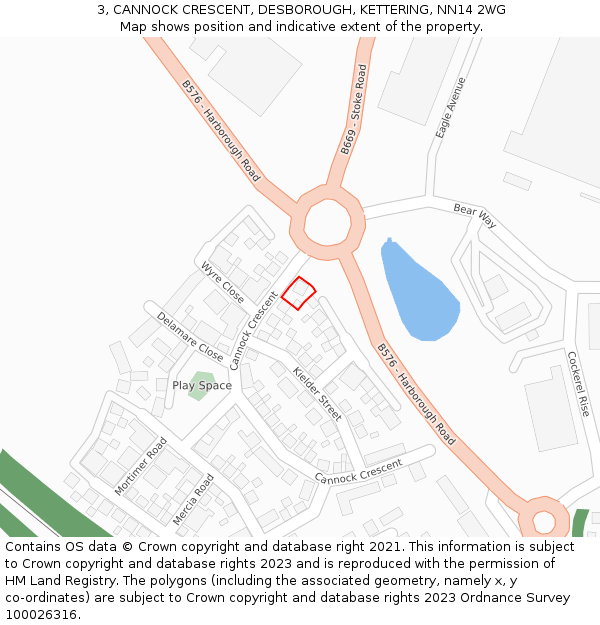 3, CANNOCK CRESCENT, DESBOROUGH, KETTERING, NN14 2WG: Location map and indicative extent of plot