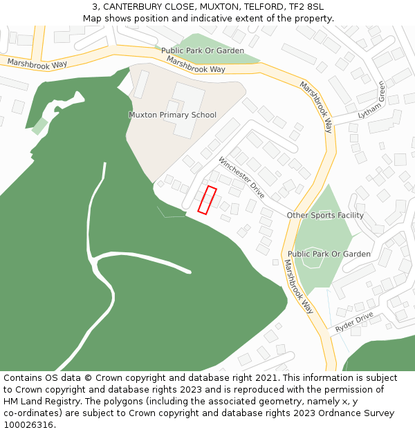 3, CANTERBURY CLOSE, MUXTON, TELFORD, TF2 8SL: Location map and indicative extent of plot