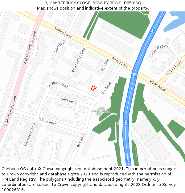 3, CANTERBURY CLOSE, ROWLEY REGIS, B65 0SQ: Location map and indicative extent of plot