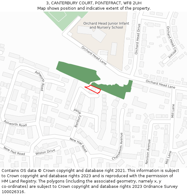 3, CANTERBURY COURT, PONTEFRACT, WF8 2UH: Location map and indicative extent of plot