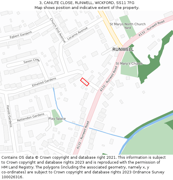 3, CANUTE CLOSE, RUNWELL, WICKFORD, SS11 7FG: Location map and indicative extent of plot