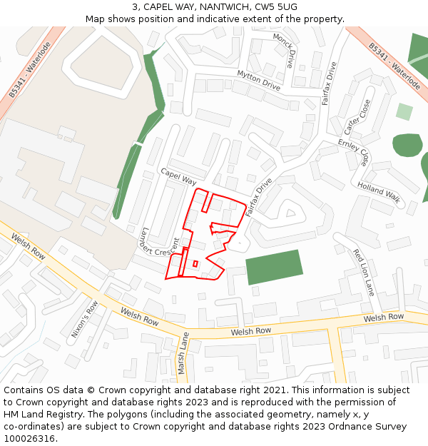 3, CAPEL WAY, NANTWICH, CW5 5UG: Location map and indicative extent of plot