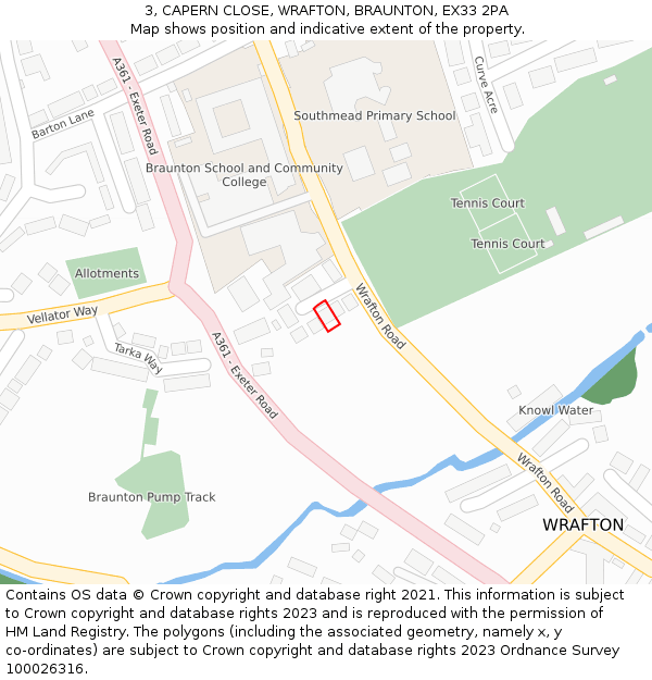 3, CAPERN CLOSE, WRAFTON, BRAUNTON, EX33 2PA: Location map and indicative extent of plot