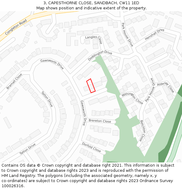 3, CAPESTHORNE CLOSE, SANDBACH, CW11 1ED: Location map and indicative extent of plot