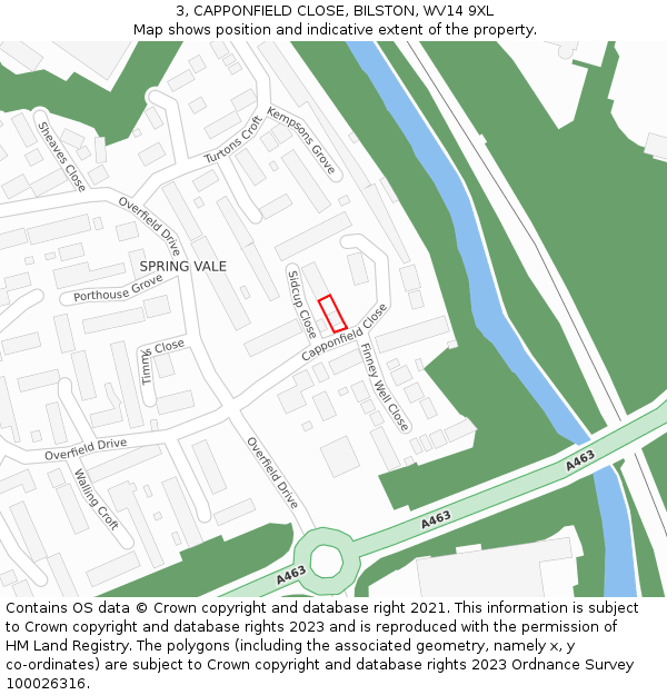 3, CAPPONFIELD CLOSE, BILSTON, WV14 9XL: Location map and indicative extent of plot