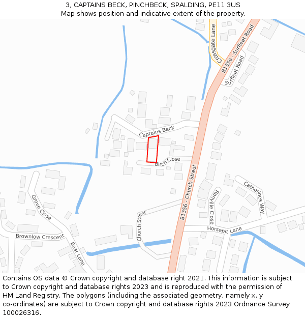 3, CAPTAINS BECK, PINCHBECK, SPALDING, PE11 3US: Location map and indicative extent of plot