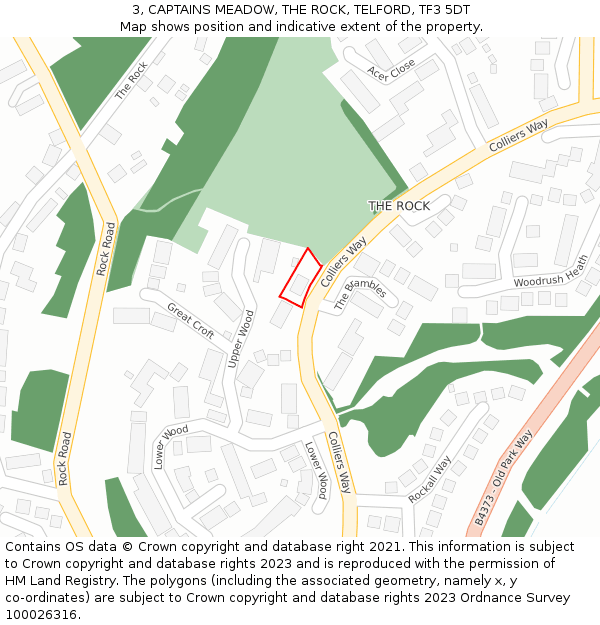 3, CAPTAINS MEADOW, THE ROCK, TELFORD, TF3 5DT: Location map and indicative extent of plot