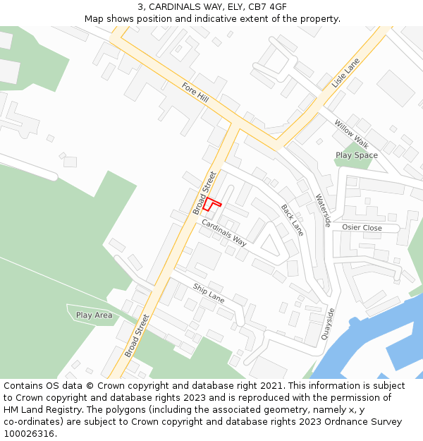 3, CARDINALS WAY, ELY, CB7 4GF: Location map and indicative extent of plot