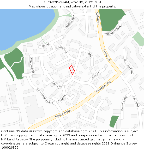 3, CARDINGHAM, WOKING, GU21 3LN: Location map and indicative extent of plot