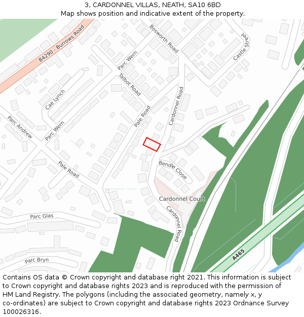 3, CARDONNEL VILLAS, NEATH, SA10 6BD: Location map and indicative extent of plot