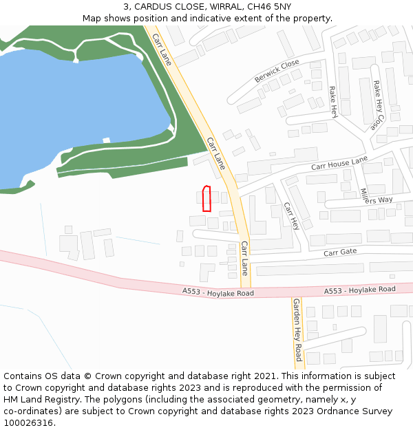 3, CARDUS CLOSE, WIRRAL, CH46 5NY: Location map and indicative extent of plot