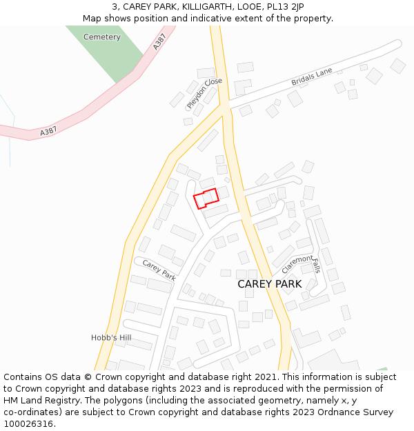 3, CAREY PARK, KILLIGARTH, LOOE, PL13 2JP: Location map and indicative extent of plot