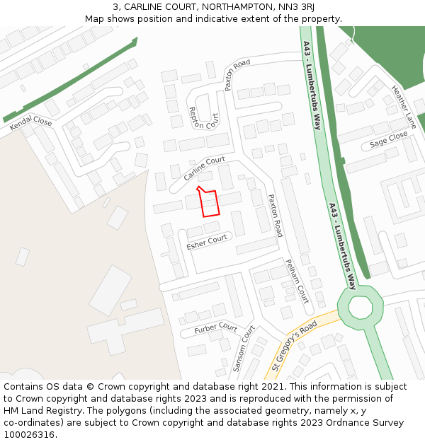 3, CARLINE COURT, NORTHAMPTON, NN3 3RJ: Location map and indicative extent of plot