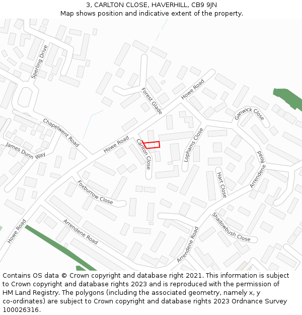 3, CARLTON CLOSE, HAVERHILL, CB9 9JN: Location map and indicative extent of plot