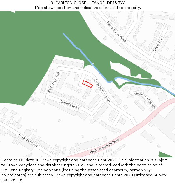 3, CARLTON CLOSE, HEANOR, DE75 7YY: Location map and indicative extent of plot