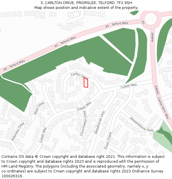 3, CARLTON DRIVE, PRIORSLEE, TELFORD, TF2 9SH: Location map and indicative extent of plot