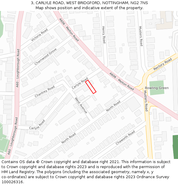 3, CARLYLE ROAD, WEST BRIDGFORD, NOTTINGHAM, NG2 7NS: Location map and indicative extent of plot