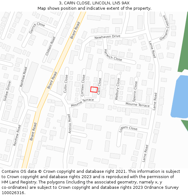 3, CARN CLOSE, LINCOLN, LN5 9AX: Location map and indicative extent of plot